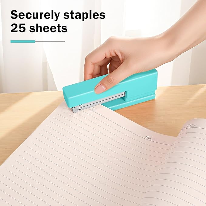 Office Desktop Stapler - 25 Sheet Capacity with 830 Staples and Staple Remover,Staplers for Desk,Non-Slip for School, Home, Green