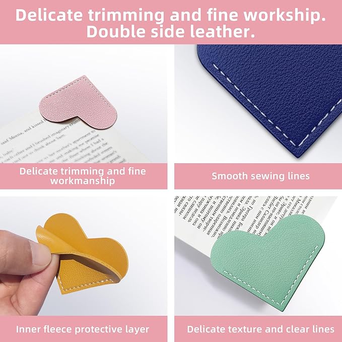 32Pcs Leather Heart Bookmarks,HJQAYNC Cute Corner Page Book Marks,Book Accessories for Kids Women Book Lovers Teachers,Handmade Reading Gifts (32Pcs)