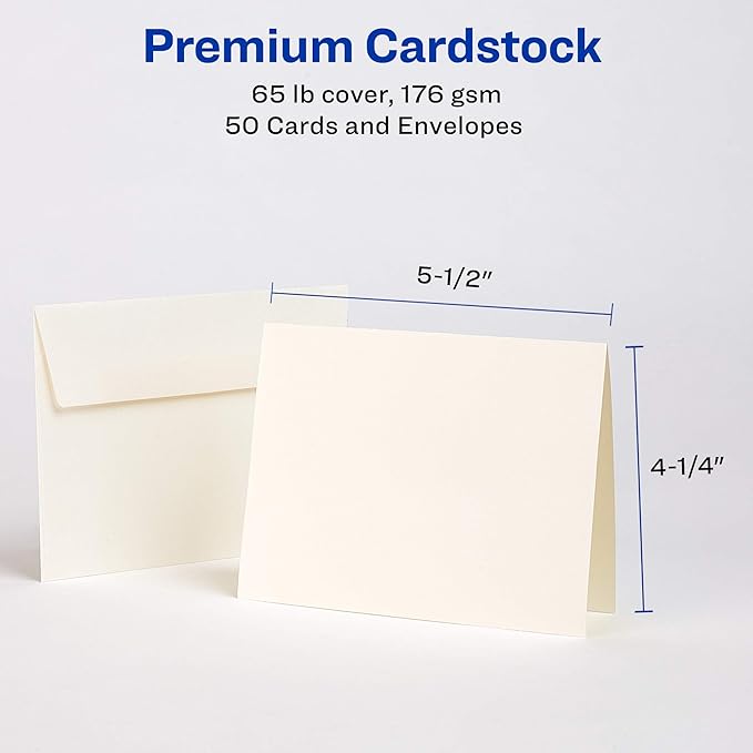 Avery Printable Note Cards, 4.25" x 5.5", Two-Sided Printing, Matte White, 2 Pack, 100 Cards Total (5813)