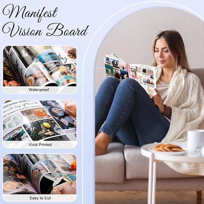 EggSun Vision Board Supplies with 1200+ Images & Quotes Collage Magazine Book, Wall Clip Art Scrapbook Journal Kit for Vision Board Making Beginners Women Men Teen Girls Coquette Room Decors(No Tear)