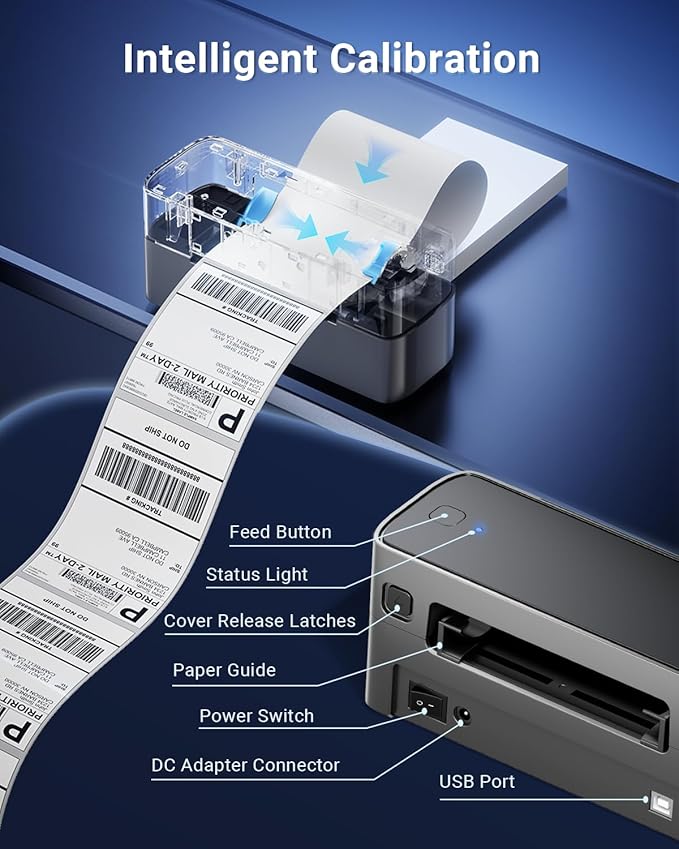 Bluetooth Thermal Shipping Label Printer 4x6, Wireless Shipping Label Printer for Small Business, Desktop Label Printers for Shipping Packages, Compatible with Amazon, Ebay, Shopify, Etsy, USPS