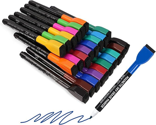 maxtek 24 Count Magnetic Dry Erase Markers, Fine Tip, 12 Colors Whiteboard Markers with Built-in Eraser, Low Odor Thin Markers