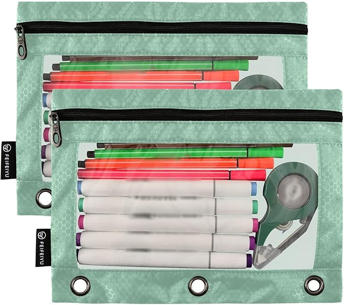 Gredecor Binder Pencil Pouch 3 Ring Sage Green Zipper Pencil Pouches Case 2 Pack Clear Binder Organizer for School Office