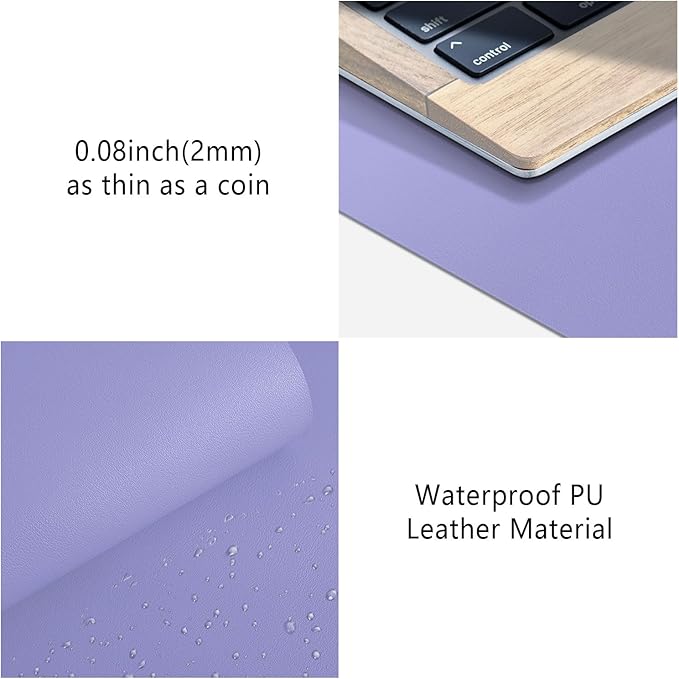 Mouse Pad Desk Protector Mat, Large PU Leather Office Desk Mat, Non-Slip Desk Pad for Keyboard and Mouse, Waterproof Desk Blotter Pad for Writing, Smooth Laptop Desk Pads, Taro Purple (17’’X36’’)