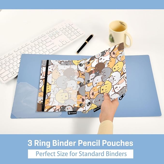 ZAZYXTJ Personalized Cute Dog Binder Pencil Pouchs 3 Ring with Zipper Clear Window Office Organizers bag for School Students Teacher Supplies 2 Pack