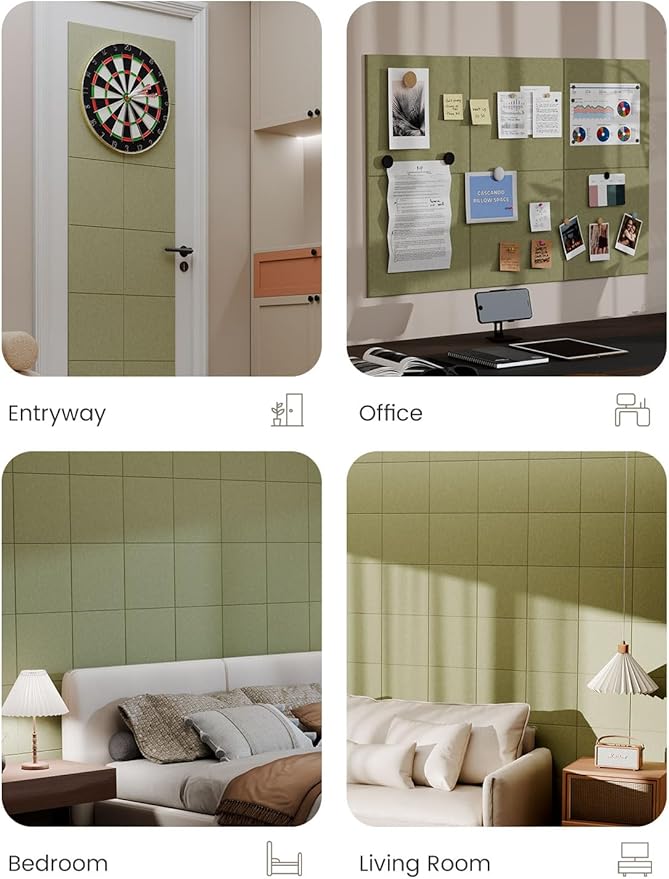 Bumusty Large Cork Board 36"x24" Alternative - 6 Pack Felt Wall Tiles with 40 Safe Removable Adhesive Tabs, 30 Pushpins, Cork Boards for Walls Pin Board Bulletin Board Office Decor (Olive Green)