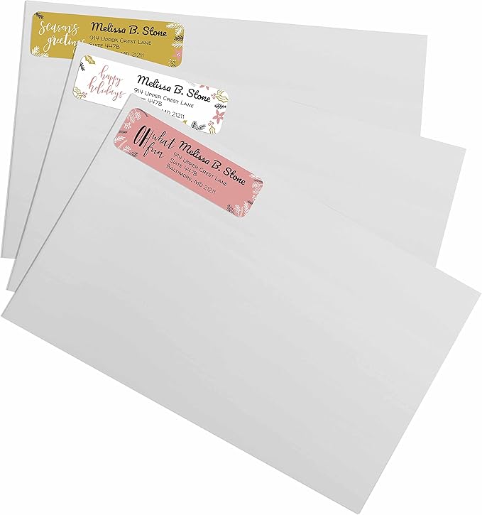 Colorful Holiday Sayings Rolled Address Label/Roll of 250 Adorable Christmas Personalized Address Labels/Designer Return Address Stickers in Elegant Plastic Dispenser
