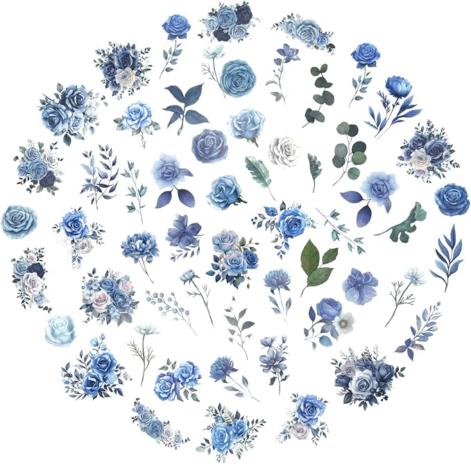 100 Pcs Blue Flower Stickers, Wildflower Stickers for Scrapbooking Junk Journal Card Making Collage Notebook Diary Planner Letter Envelope Water Bottle Phone Case Craft Decoration (Blue)