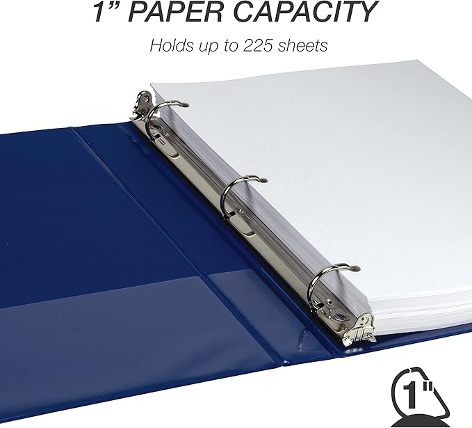 Samsill Durable 1 inch 3 Ring Binder, Made in USA, D Ring Binder, FSC 100% Recycled Chipboard, Fashion Assortment, 12 Pack