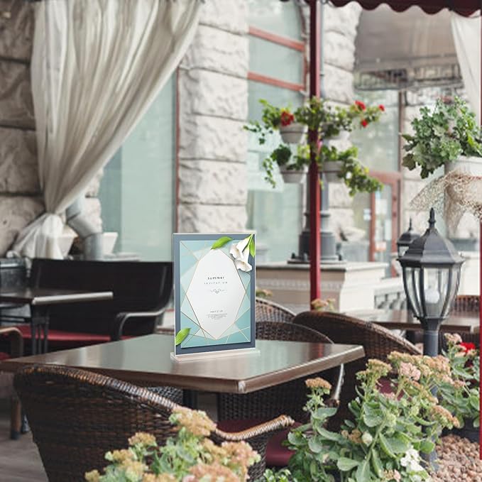 6pack Acrylic Sign Holder 5.5 X 8.5, Vertical T Shape Clear Plastic Menu Holder, Unbreakable Table Sign for Restaurant, Office, School, Store and Home Use