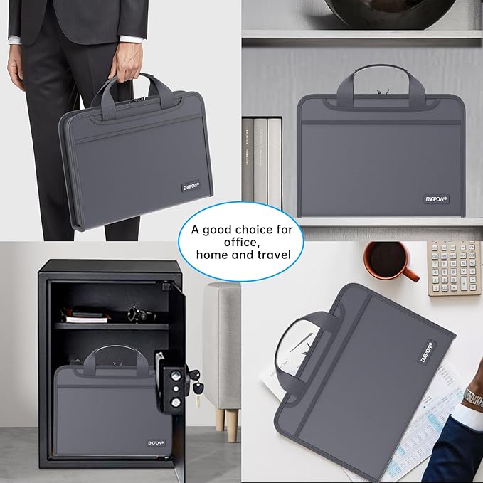 ENGPOW Accordion File Organizer,Fireproof Expanding File Folder with Multi Pockets,13 Pockets Document Organizer Bag with Handle & Labels,Portable Home Travel Safe Storage for Letter A4 Files,Gray