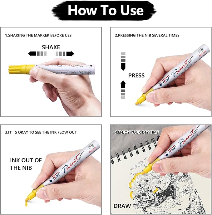 White Paint Pens Markers - 12 Pack Oil Based Permanent Marker, Medium Tip, Never Fade, Quick Dry, Waterproof Paint Pen for Rocks Painting, Wood, Fabric, Plastic, Canvas, Glass, Metal