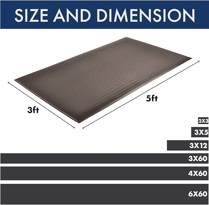 Notrax 410 Airug® 4' x 60' x 3/8" Anti Fatigue Mat, Enhanced Slip Resistance with Beveled Edges and Ribbed Surface, Ideal for Industrial and Commercial Workplaces, Gray, 410R0348GY
