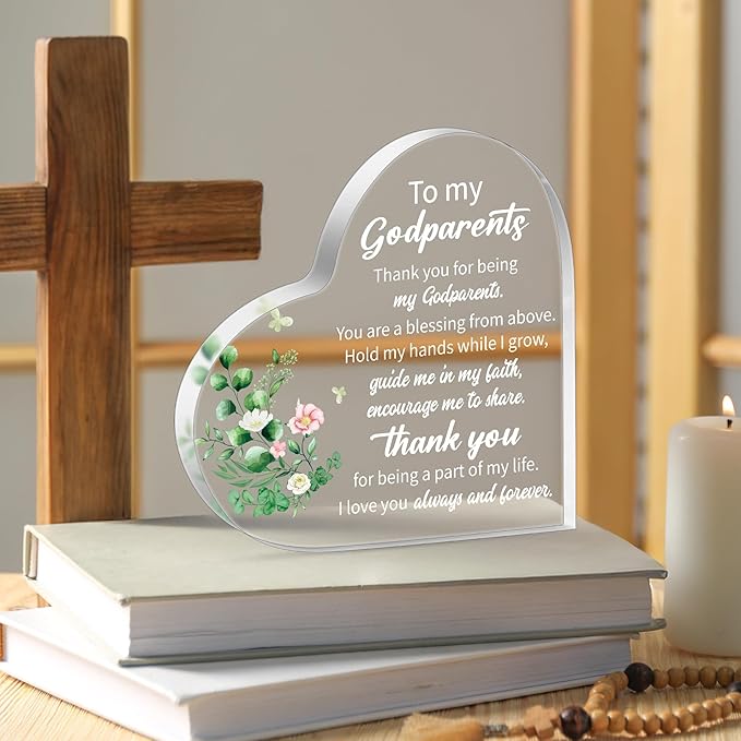 Yopyame Acrylic Heart Gift for Godparents - Godparents Gifts from Godchild for Women Men Thank You for Being My Godparent Acrylic Plaque Table Decor Birthday Christmas Keepsake Gift for Godparents