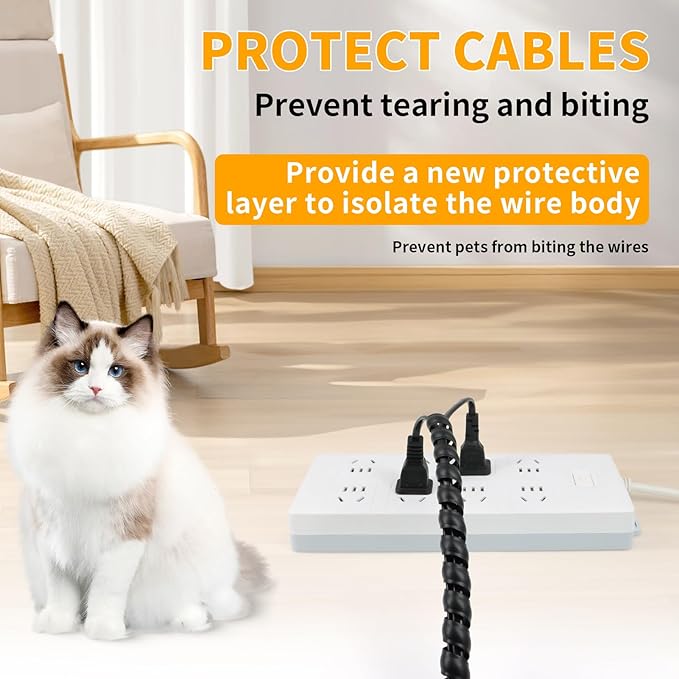 Spiral Wire Wrap, 9.84ft, 16.4ft, 33ft Spiral Cable Wrap Sleeve Hose for Computer, Power, Audio & Video Cords Stop Cord Tangle and Detangler (Black, 16mm (5/8")-9.84ft)