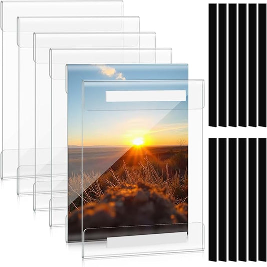 6 Pack Acrylic Wall Sign Holder 8.5 x 11 Rigid Magnetic Sign Holders with Magnet Strips and Adhesive Strips Clear Document Frames Clear Rigid Print Protectors for Office, Home