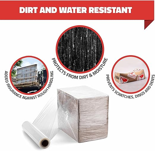 Stretch Wrap with Handle Industrial Strength 4 Pack 11" x 1000 Ft 60 Gauge Thick (15 Micron) Shrink Wrap Roll for Moving Supplies, Furniture, Pallets, Plastic Wrap for Packing, Heavy Duty Stretch Film