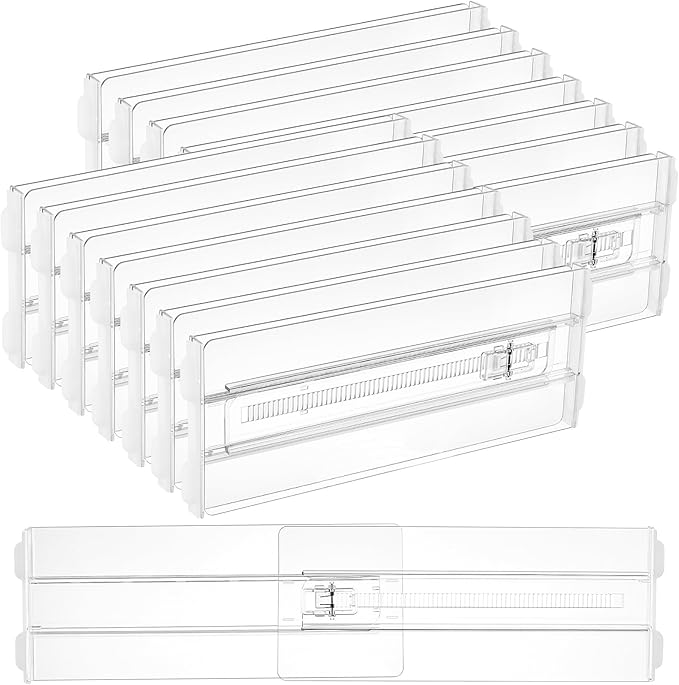 Vtopmart 14 Pack Drawer Dividers for Clothes, 4" High 10.2"-16.5" Adjustable Expandable Dresser Drawer Organizer, Clear Plastic Separators for Dresser, Baby Clothing, Underwear, Cosmetic, Toiletries