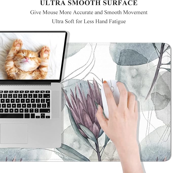 Desk Mat, 32" x 12" XXL Extended Large Gaming Mouse Pad, Desktop Decor Desk Pad, Cute Men Women Office Supplies and Accessories, XL Mouse Mat for Laptop & Keyboard, Purple Epiphyllums