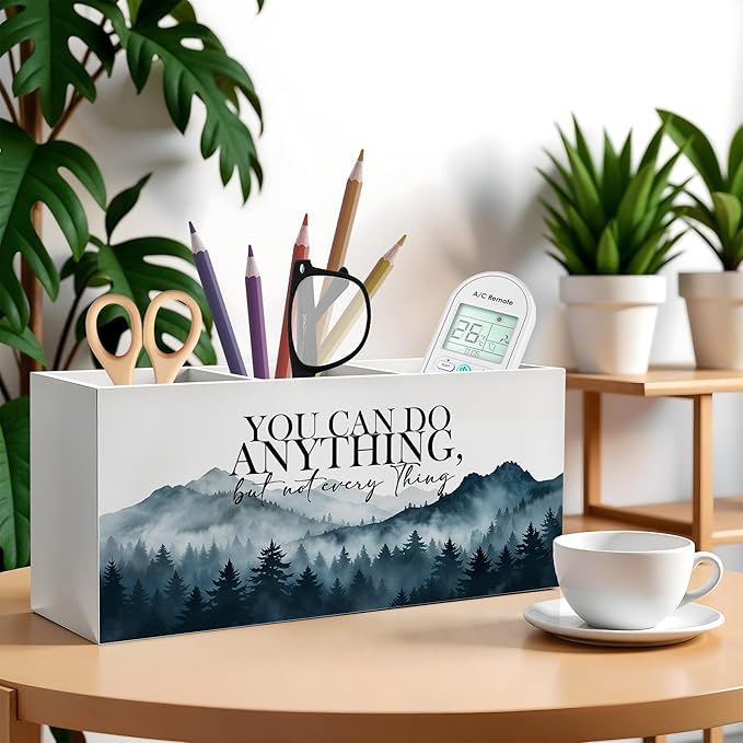 Mountains Forest Inspirational Pencil Pen Holder for Desk, You Can do Anything But Not Everything Wooden Pencil Holder Organizer for Home Office Desk Accessories, Encouragement Gifts