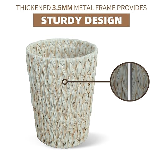 Endymion 2 Gallon Wicker Trash Can,Boho Decorative Small Bathroom Trash Can,Waterproof Round Waste Basket for Bedroom,Office