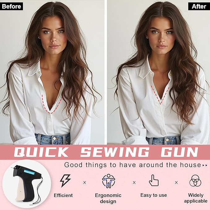 Clothing Sewing Gun - Portable Sticky Gun for Clothes with Storage Box and 4500 Black/White/Transparent Fasteners