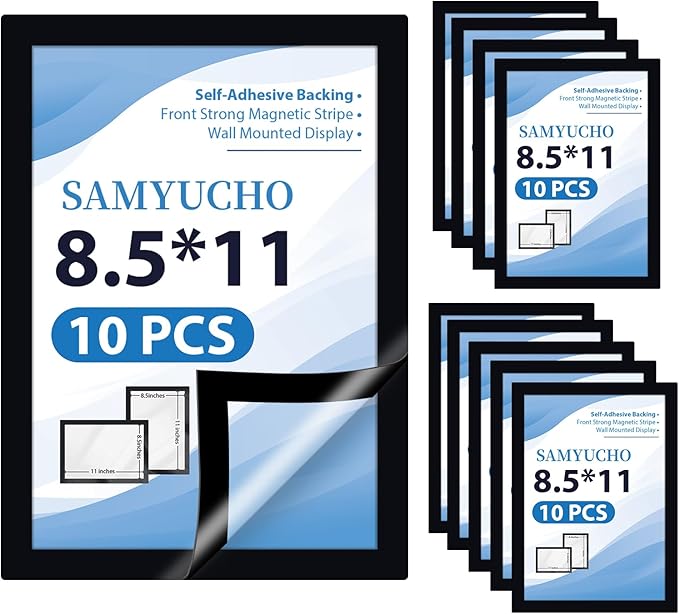 Magnetic Sign Holder 8.5 x 11, 10 PCS Self Adhesive Picture Frame, Wall Window Office Door Fridge Plastic Sheet Protector Sleeve Display for Document Paper Poster Flyer Photo Notice