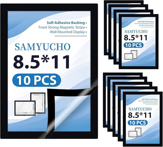 Magnetic Sign Holder 8.5 x 11, 10 PCS Self Adhesive Picture Frame, Wall Window Office Door Fridge Plastic Sheet Protector Sleeve Display for Document Paper Poster Flyer Photo Notice