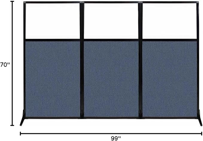 Versare Workstation Partition | Portable Wall Divider | Modern Office Cubicle | Free Standing Privacy Screen | Flexible Work Space | 99" x 70" W/Window, Ocean Fabric Panels