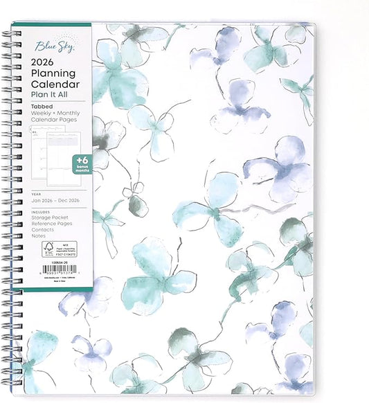Blue Sky 2026 Weekly and Monthly Planner Calendar, January 2026 - December 2026, 8.5" x 11", Flexible Cover, Laminated Tabs, Durable Twin Wire Binding, Storage Pocket, Lindley