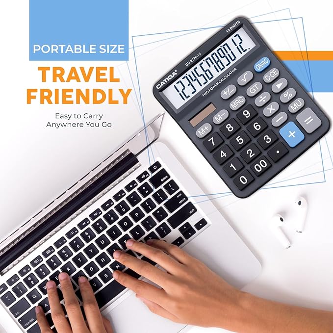 Premium Commercial 12-Digit Large Desktop Calculator with Huge 5-Inch LCD Display Screen, Giant Responsive Buttons, Battery and Solar Powered, Perfect for Home/Office Accounting Finance Use, CD-2776