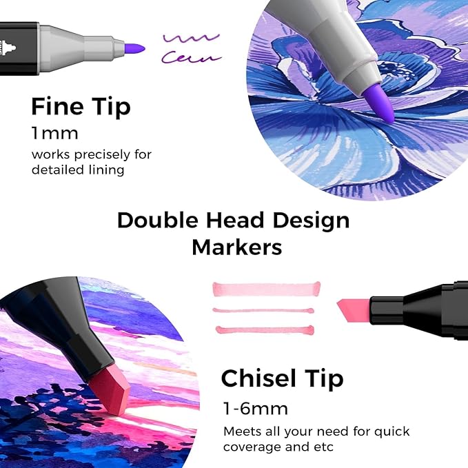 Soucolor Alcohol Markers 204 Colors with Case & Holders, Dual Tips Chisel & Fine Art Markers for Adult Coloring Kids Drawing, Artist Markers Art Supplies for Blending Sketching