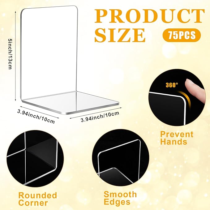 Maitys 75 Pcs Plastic Book Ends Bulk Clear Acrylic Bookends for Shelves Decorative Book Organizer Heavy Duty Holder Office Stoppers Bookshelf Desktop Decor for Movies, CDs, Video Games