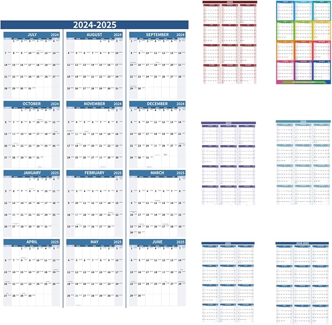 2024-2025 Wall Calendar 34.8" x 22.8" Large Vertical Yearly Wall Hanging Calenda with Julian Date from July 2024 to June 2025 Thick Paper Calendar 12 Month Annual Planner for Office Fridge(Blue)