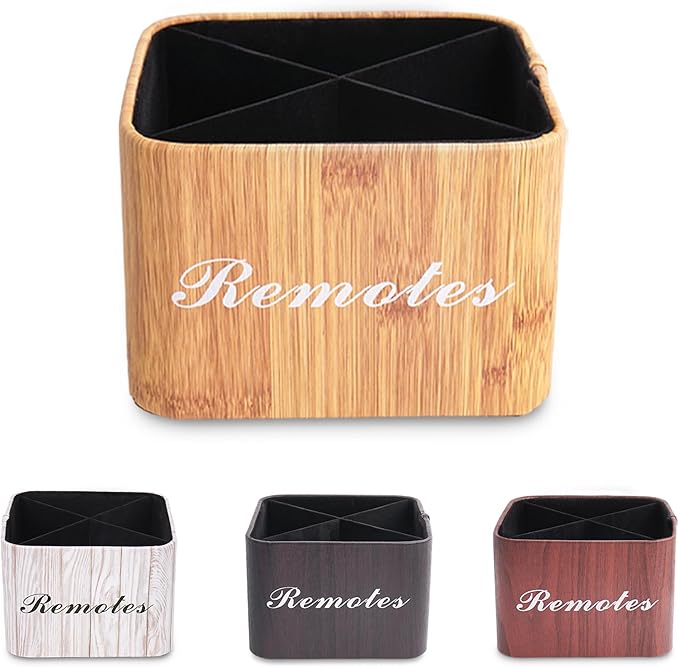 Hennaja Square Leather Art Supply Organizer,Remote Control Holder with Removable Dividers,360°Rotatable Pencil Holders,4 Compartments Organizer for Office Supplies Storage Box(1-Beige)