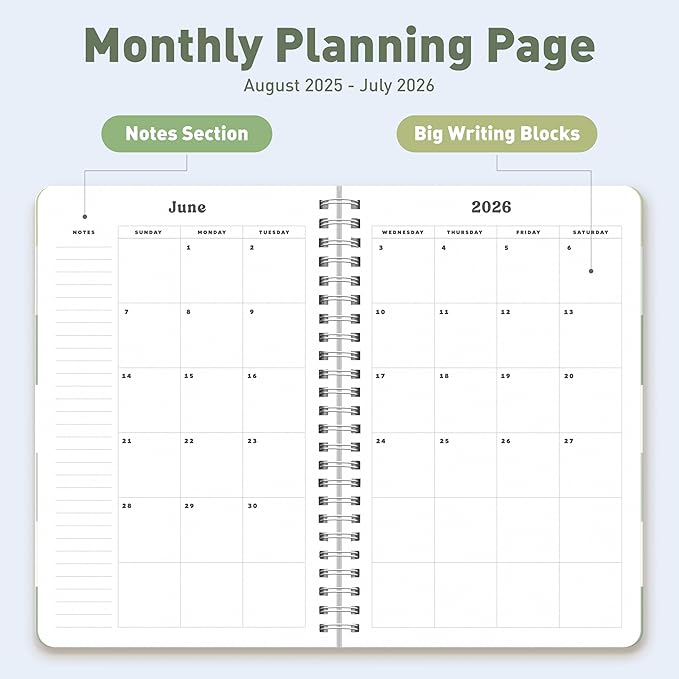 Sweetzer & Orange Academic Planner 2025-2026 – Student Planner for August 2025 to July 2026 – Weekly & Monthly Layout – Sturdy Cover & Stickers – Checkered Green Design – 5.5” x 8.5”