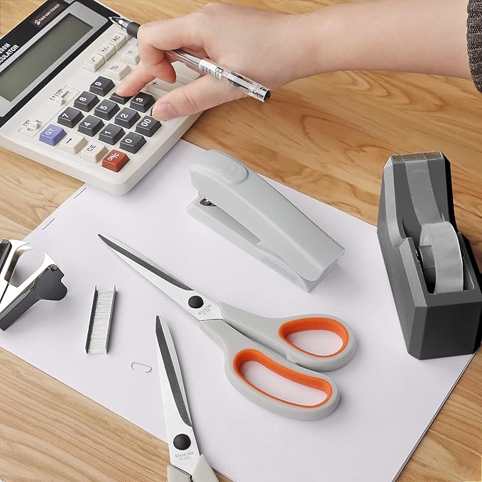 Office Supplies Kit, Desk Accessory Set, Including 2 Scissors, 1 Stapler,1000 Pieces 26/6 Staples, 1 Staple Remover, 1 Tape Dispenser and 1 Tape, Perfect Office Partners