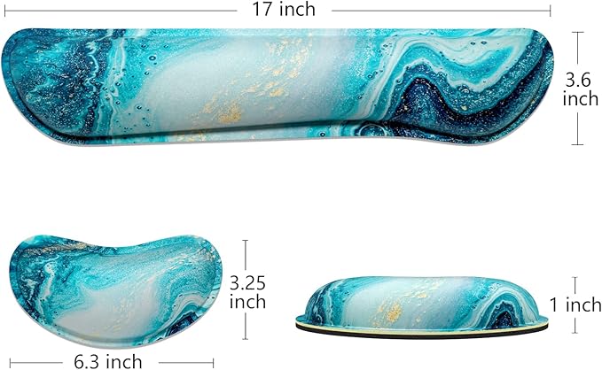 Dapesuom Enlarge Keyboard Wrist Rest, Memory Foam Wrist Cushion for Desk Mats Support, Cute Marble Pain Relief Keyboard Mouse Pad Rests Set with Non-Slip Base for Gaming Laptop Office Computer, Blue