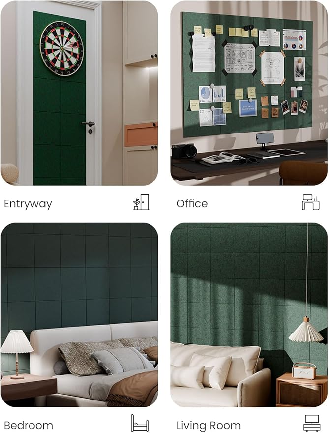 Bumusty Large Cork Board 47"x35" Alternative - 12 Pack Felt Wall Tiles with 70 Safe Removable Adhesive Tabs, 30 Pushpins, Cork Boards for Walls Pin Board Bulletin Board Office Decor (Aurora Green)