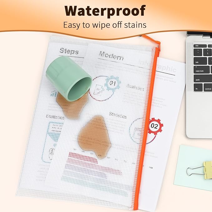 Umriox Zipper Mesh Document Pouch, 14.9x11.0 (6 Colors, 18 Packs), Clear Zipper Pouches, Waterproof Zipper Pouches for Craft Projects Office Supplies Cosmetics Travel Storage