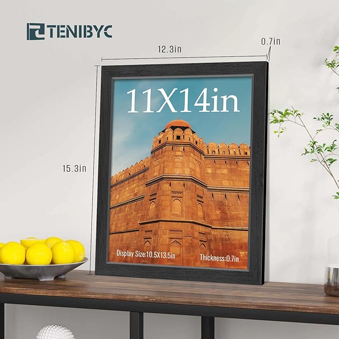 11x14 Picture Frames Set - 3 Pack - Black Solid Wood Poster Frame - Tempered Glass - Exclusive Woodgrain - Rooms, Offices, Gallery, Studio, and Hallway, Wall Display Decor