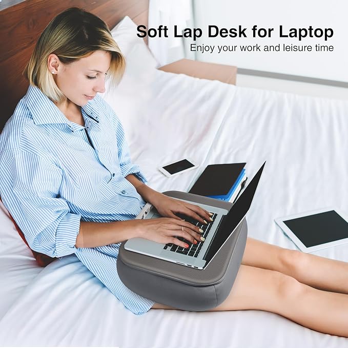 elitehood Bean Bag Laptop Lap Desk, Soft Cushion Stand for Book, Laptop, Tablet, Book Pillow Holder for Reading in Bed, Lap Desk Ideal for Working, Writing and Relaxation on Bed, Couch, Recliner, Gray