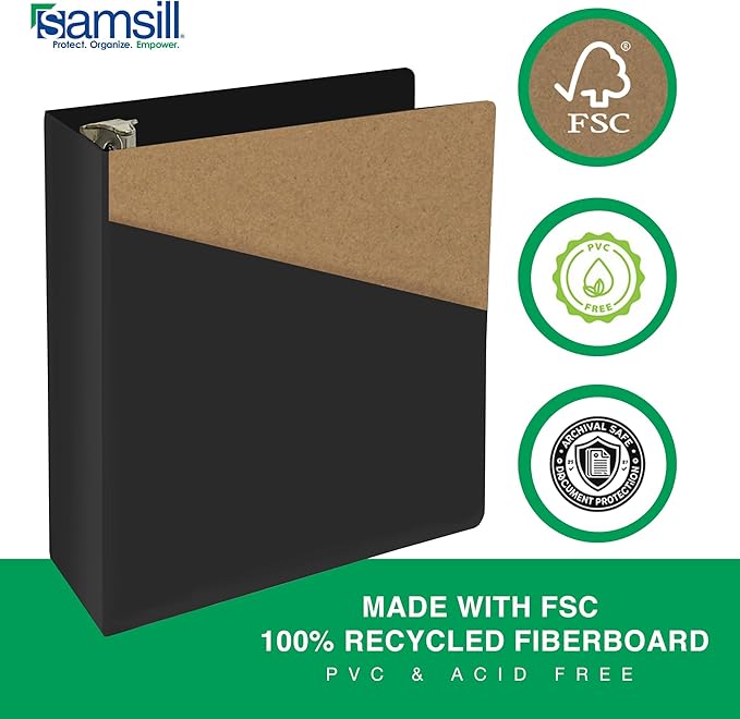 Samsill Durable 4 Inch Binder, Made in The USA, Locking D Ring Binder, Customizable Clear View Cover, Charcoal Black, Holds 775 Pages