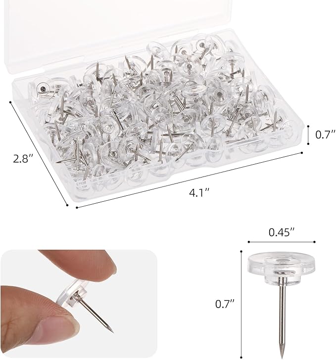 300 Pcs Push Pins Clear Thumb Tacks Pins Clear Flat Head Thumb Tacks Thumb Tack Decoration