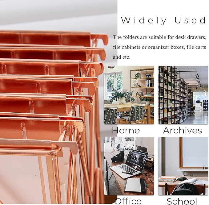 Y YOMA 6 Pack Rose Gold Hanging File Folders with Pocket Letter Size Decorative File Folder Cute Pretty Hanging Folder for Office Home School with 1/5-Cut Adjustable Tabs, Inner Storage Pockets