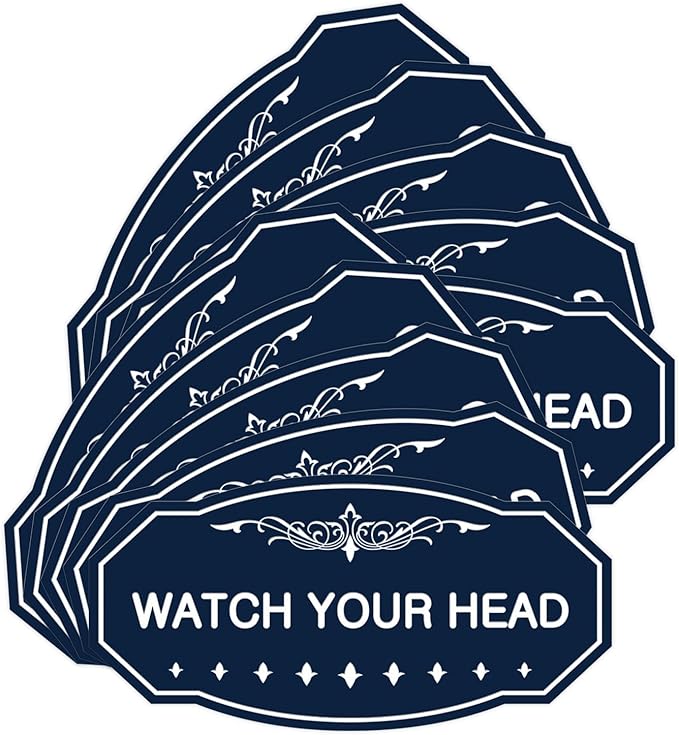 Signs ByLITA Victorian Watch Your Head Sign (Navy Blue/White) - Large 10 Pack
