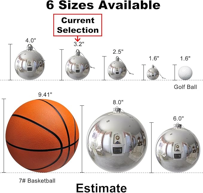 Silver & Red 3.2" Large Christmas Balls - Christmas Tree Decoration Ornaments Shatterproof Hanging Balls for Birthday Halloween Holiday Wedding Decorations Set of 18pcs