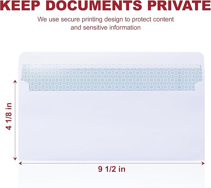 Zzrywuty #10 Letter Size Mailing Envelopes for Business, 500pcs Self Seal Windowless Security Envelopes 4-1/8 x 9-1/2 Inch White 24LB Paper