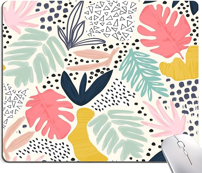 Mouse Pad, Colorful Palm Tropical Plants Mouse Pad, Square Waterproof Cute Mousepad Non-Slip Rubber Base Wireless Mouse Pads for Computer Office Laptop, Gaming Mouse Pads for Desk, Leaves