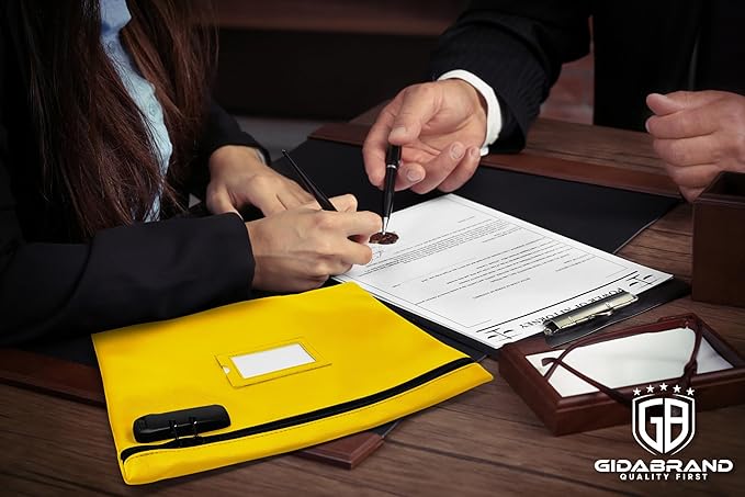 Yellow Notary Bag with Lock | 14x11 inch | Zipper Supplies Bag | Locking Document Case for Notary Kit, Stamp, Embosser, Ink Pad, and Valuables